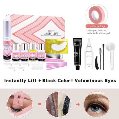Lash Lift and Black Kit, Easy At-Home DIY Lash Perm and Eyelash & Brow Color Set 3-in-1 with Upgraded Glue, Quick Lift & Voluminous Color Salon-Grade with Complete Tools for Beginners & Professionals