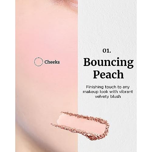 VDL Cheekstain Pastel Blush for Cheeks (Bouncing Peach, 0.2oz) - Lightweight, Velvet Powder Formula - Seamless, Long-Lasting, Natural-Looking Glow | Korean Makeup