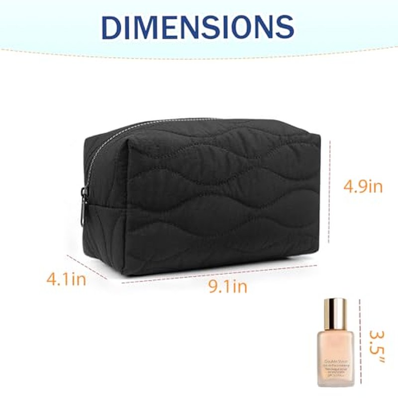 Fluffy Quilted Makeup Bag Suitable for Women and Girls, Multi-pocket Cosmetic Pouch Travel Toiletry Bag for Storing Toiletries Portable Storage Cosmetic Travel Cloth Bag£¨Black£©