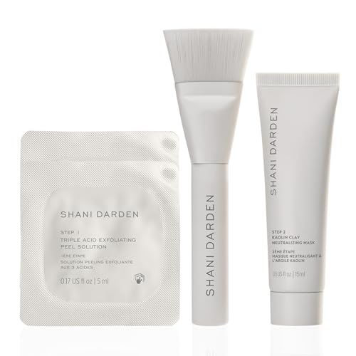 SHANI DARDEN SKIN CARE Triple Acid Peel, 2-Step Exfoliating Face Peel with Mandelic, Lactic & Glycolic Acids, Kaolin Clay Neutralizing Mask & Brush, Helps Improve Dark Spots & Skin Texture, 0.5 fl oz