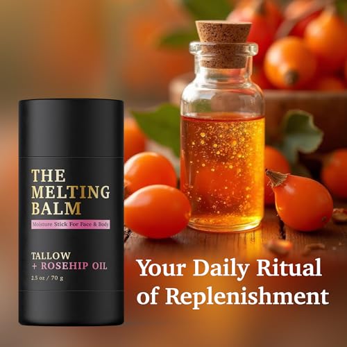 Moisturizer Stick for Face & Body - Tallow & Rosehip Oil, 2.5 oz - Hydrating Balm for Dry Sensitive Skin