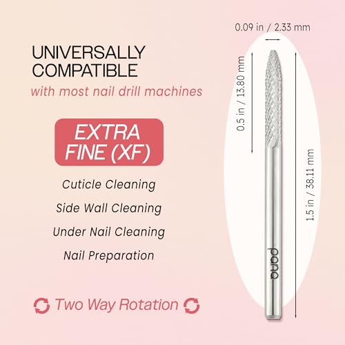 PANA 3/32" Carbide Cuticle Nail Drill Bit for Cuticle Cleaning, Dead Skin Removal, Gel Polish & Acrylic Removal, Under Nail Cleaner, Nail Salon, Manicure Tools (UNC - Silver, Extra Fine)