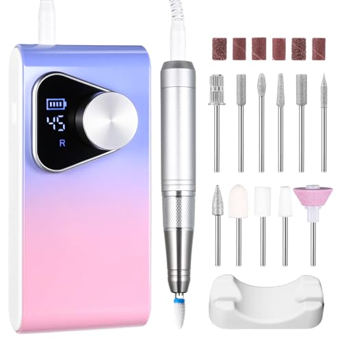 YSC Electric Nail Drill 45000RPM Cordless Rechargeable Low Noise Pink+Purple
