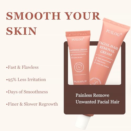 Painless Face Hair Removal Cream Kit with Post-Care Calming Cream for Women, Flawless Facial Depilatory Cream for Chin Upper Lip Sensitive Skin 4 Min Hair Removal At Home w/Spatula, 2.37 fl.oz