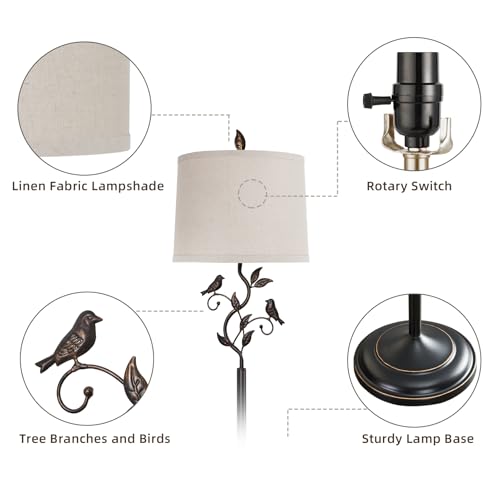 63-Inch Rustic Bird Leaf Floor Lamp - Bronze Finish for Living Room