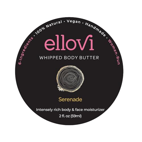 Ellovi All-Natural Luxuriously Whipped Body Butter - Serenade - 100% Nut Free - Made With Just 6 Vegan Ingredients - Ultra-Rich 100% Plant-Based Moisturizer For Naturally Healthy Skin (2 fl. oz/59ml)