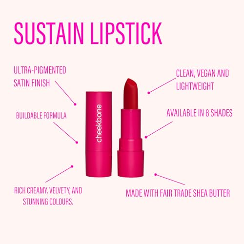 Cheekbone Sustain Refillable Vegan Lipstick in Vibrant Coral Pink 0.14 oz