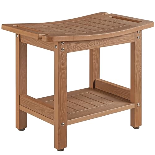Heavy Duty Shower Bench - Brown Waterproof Poly Lumber Seat, 500 LB Capacity