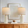 Ceramic Table Lamps Set of 2 - Small Farmhouse Bedside Lamps with Linen Shades - Lime White Variation