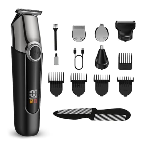 Men's Cordless Waterproof Hair Clipper & Trimmer Set with Nose Ear Groomer