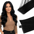 Full Shine Invisible Hair Extensions Human Hair Jet Black 18 Inch 50G - Injection Technology