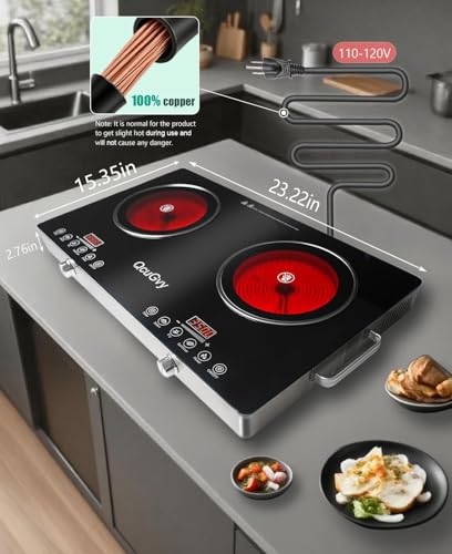 Dual Burner 23-Inch Electric Infrared Hot Plate with Timer & Touch Control