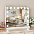 Vanity Mirror with Lights, 23"¡¿18" Large Hollywood Makeup Mirror with 15 Dimmable Bulbs, 3-Color Lighting, Dimmable, 10x Magnification, Desk Mirror, Bedroom (White)