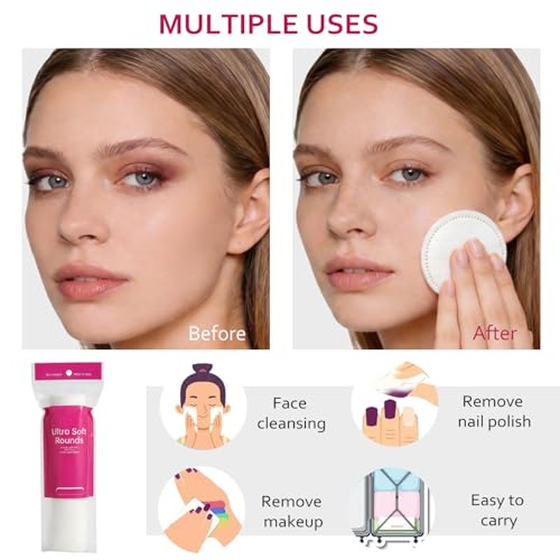 2000 PCS Ultra Soft Cotton Rounds, Stitched, Double-Layered, Hypoallergenic, Lint-Free, 20 Pack with 100 Count Each, Premium Facial Cleansing Pads for Face, Eye Makeup Removal