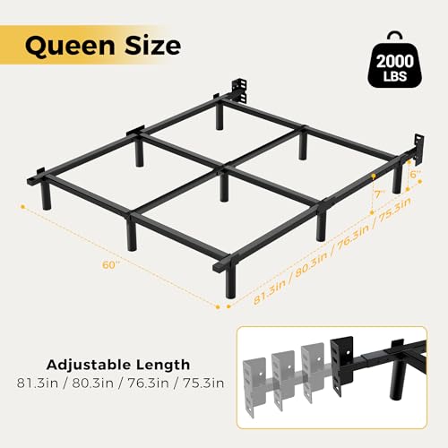 Queen Bed Frame - 7 Inch Heavy Duty Metal Platform with 9 Legs - Black, U.S. Standard
