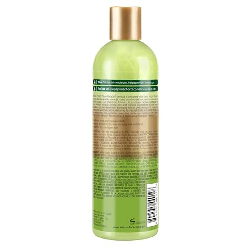 African Pride Olive Miracle 2 in 1 Shampoo & Conditioner, Moisturizing & Detangling for Coily & Curly Hair, with Olive Oil & Flaxseed Oil, 12 oz