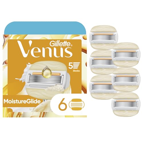 Gillette Venus MoistureGlide Women's Razor Blade Refills 6 Pack, 2-in-1 Shave Gel Bars for Sensitive Skin
