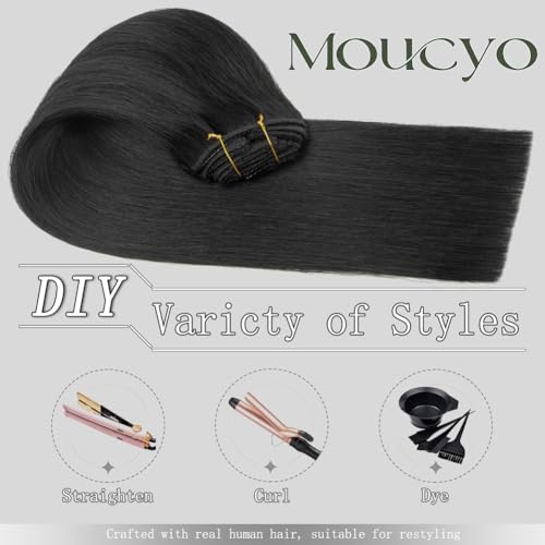 Clip in Hair Extensions 7Pcs 70g 14 Inch Human Hair - Jet Black / 75g