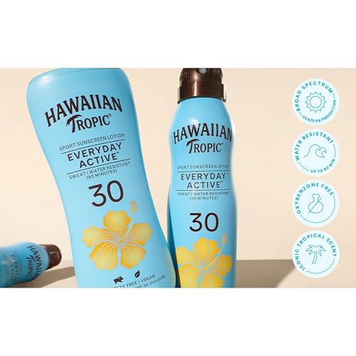 Hawaiian Tropic SPF 30 Sunscreen Lotion 8 Fl Oz Pack of 4 - Broad Spectrum, Water & Sweat Resistant, Oxybenzone-Free, Active Sunblock