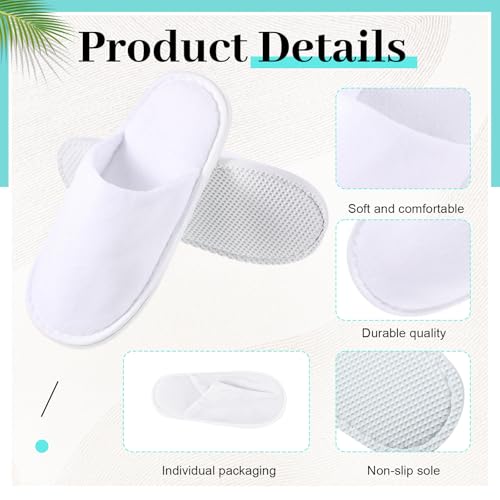 Kids Disposable Slippers Bulk 12 Pairs Large White Closed Toe Travel Footwear