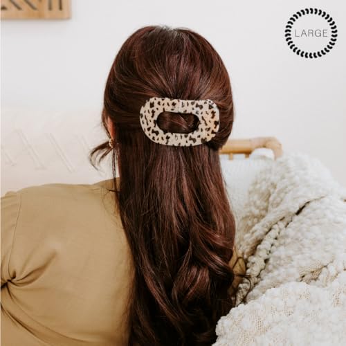 TELETIES - Large Flat Round Clip - Strong Grip, Bendable Teeth, Comfortable Curved Design - For Lying Down, Yoga, Driving & More - Ideal for Thick Hair - For All Hair Textures - Blonde Tortoise