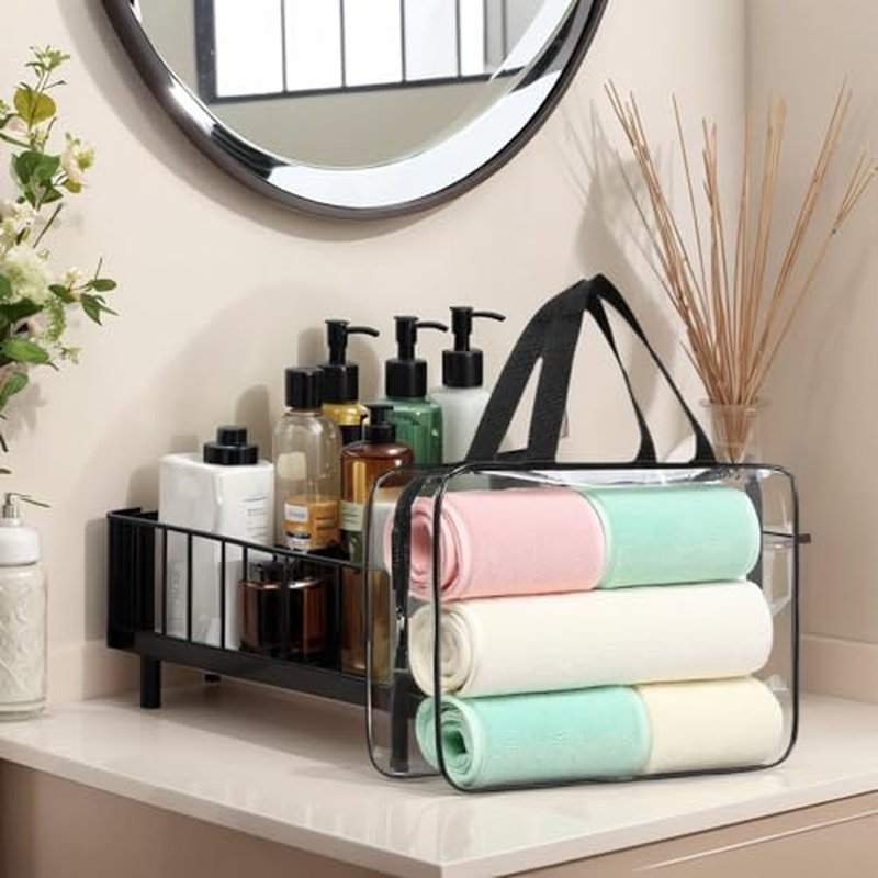2 Pieces Clear Cosmetic Bags Waterproof Toiletry Bags with Zippers, Reusable Travel Makeup Bag Storage Carry-on Pouch for Travel, Bathroom