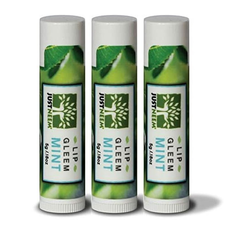JustNeem Lip Gleem, Lip Balm - 3 Pack - Natural, Moisturizing Balm, Repairs Chapped, Cracked and Dry Lips - 0.17 oz/each