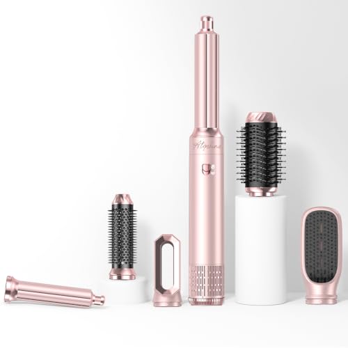 Pink 6-in-1 Blow Dryer Brush Hot Air Styler with Auto-Wrap Curlers