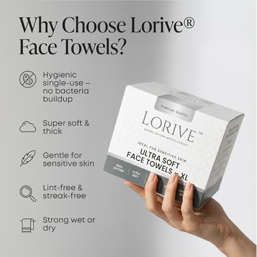 Disposable Face Towels XL 10 x 12, 60 Count ? 100% Cotton Clean Skin Towels, Ultra Soft Lint Free Face Towelettes for Skincare & Makeup Removal, Thick Facial Dry Wipes for Sensitive Skin