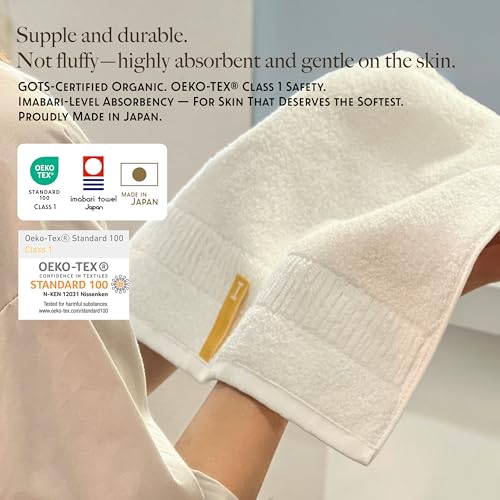 White Organic Cotton Washcloths Set of 4 - Quick-Dry Face Towels, Eco-Friendly Japanese Made