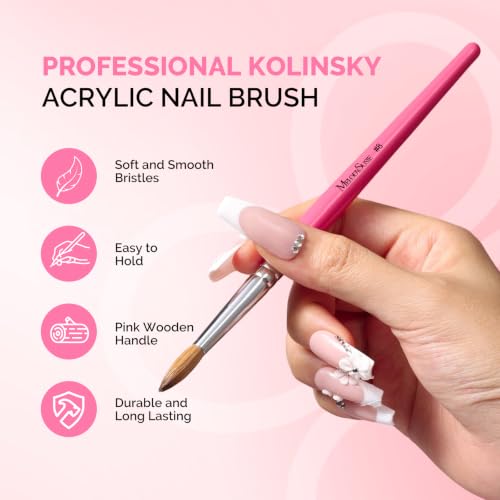 Kolinsky Acrylic Nail Brush - Pink Wooden Handle, Professional Nail Art Tool