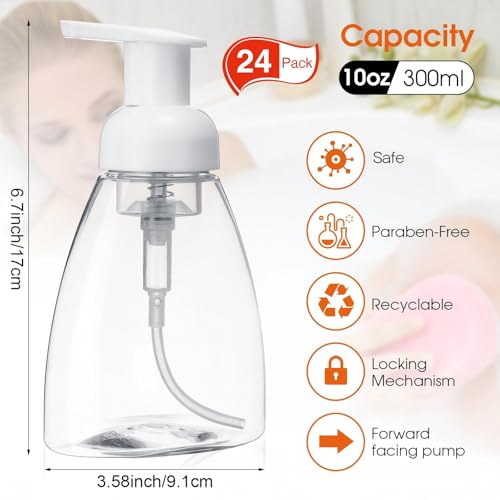 24 Pack 10 oz Foaming Soap Dispenser Bottles - Empty Plastic Pump Containers
