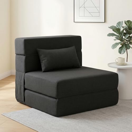 SUYOLS Dark Gray 28-Inch Folding Sofa Bed with Memory Foam Mattress & Pillow