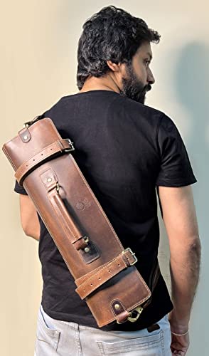 Rustic Town Genuine Leather Chef Knife Roll - Walnut Brown, Holds 11 Knives
