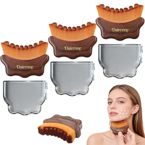 Lymphatic Contour Face Brush - Facial Sculpting & Anti-Puffiness Tool | Ultra Soft Dry Brush for Jawline Massage & Lymphatic Drainage | Ergonomic Design (Brown, 3pc)
