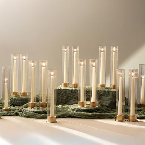 Hurricane Glass Candle Holders Set of 18 with Gold Bases - Elegant Taper Candle Holders