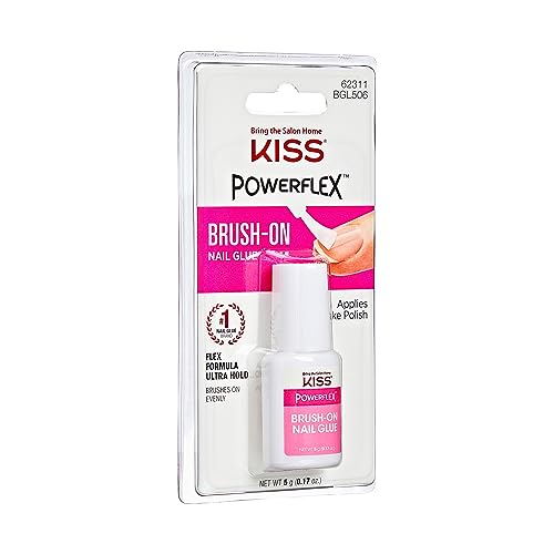 KISS PowerFlex Brush-On Nail Glue for Press On Nails, Ultra Hold Flex Formula Nail Adhesive, Includes One Bottle 5g (0.17 oz.) with Twist-Off Cap & Brush Applicator (Pack of 2)