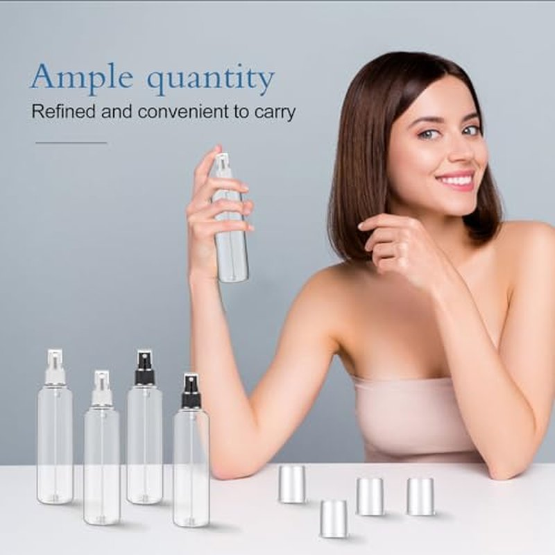 48 Pcs 8 oz Plastic Spray Bottles Refillable Mist Sprayer with Spray Cap Classic Fine Mist Spray Bottles Clear Empty Plastic Travel Bottles for Oils Travel Perfumes Essential (Black,White)