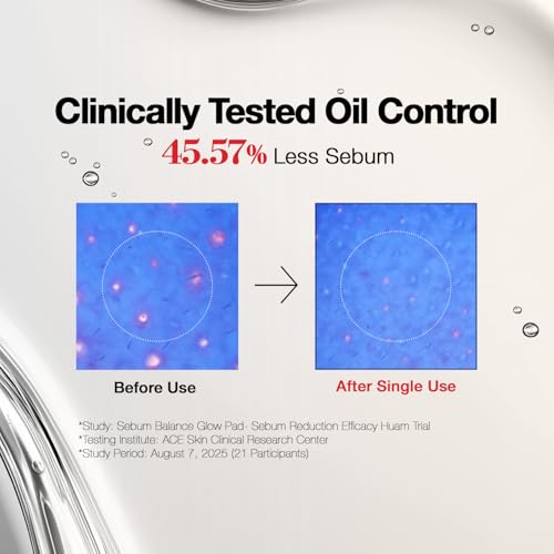 ACV Sebum Balance Glow Pads - Korean Exfoliating Toner with BHA & Salicylic Acid, Pore & Oil Control, Dark Spot Care (60 Units)