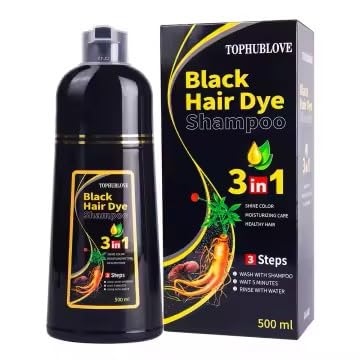 TOPHUBLOVE Black Hair Dye Shampoo, 3-in-1 Natural Formula, 500ml