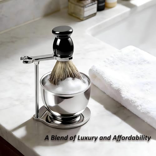 GRUTTI 3-in-1 Men's Shaving Brush Set with Stand & Bowl - Gift Ready