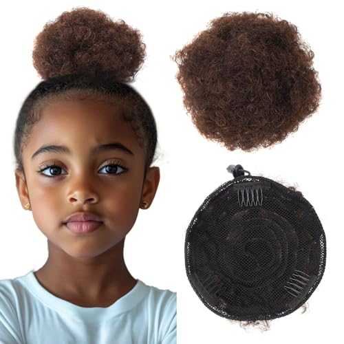 TANJET 4in 02 Dark Brown Afro Puff Drawstring Ponytail 100% Human Hair Clip-In