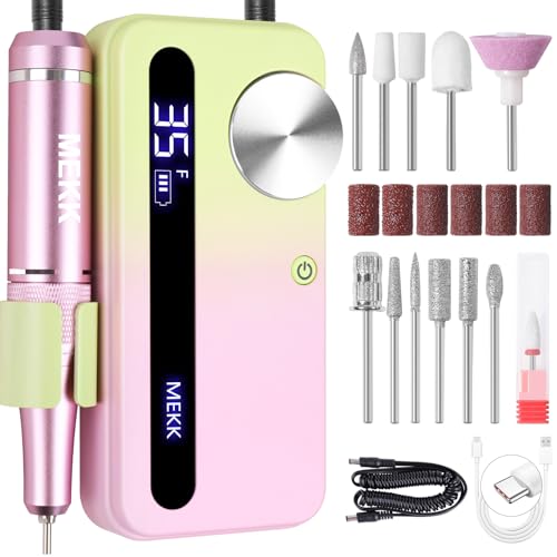 Pink-Green MEKK Professional Cordless Nail Drill 35000RPM E-File for Acrylic Gel Nails