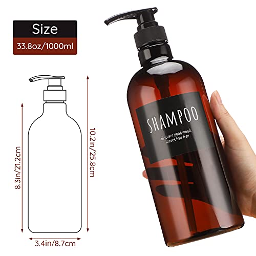 Dark Amber 32oz Shampoo & Conditioner Dispenser Set with Pump - 3 Pack Refillable Bottles