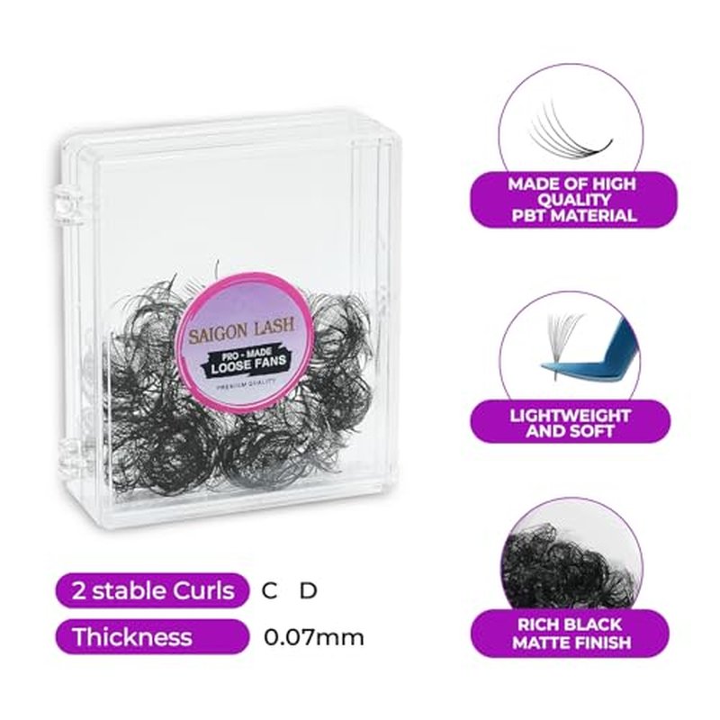 500 pcs Narrow Promade Loose Fans ? 5D Volume 0.07 C Curl, 8?19?mm Mixed Length, Matte Black Handmade Lash Extensions, Thick Wispy Lashes for Pros (Black-C-0.07-10mm)