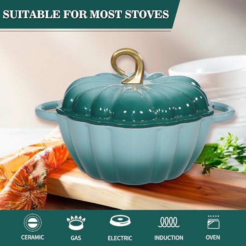 Cyan Pumpkin Enameled Cast Iron Dutch Oven 4.5QT with Lid & Handles