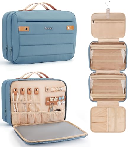 Women's Hanging Toiletry Bag Waterproof Travel Organizer with Jewelry Storage - Large Blue