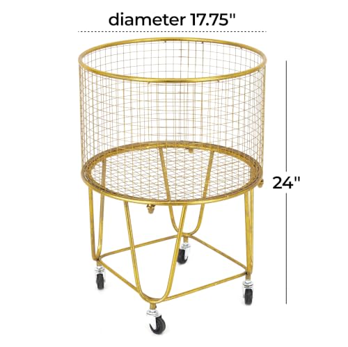 Gold Metal Storage Cart with Wheels - 18 x 18 x 25 Inches, Satin Finish