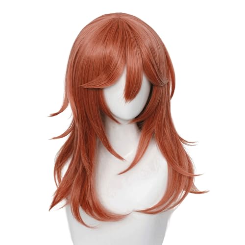 Pink Orange Cosplay Wig for Women - Long Curly Anime Hair with Bangs, 20 Inch