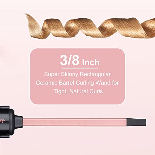 JAETON 3/8 Inch Ceramic Curling Iron for Tight Curls, 9mm Travel Hair Wand